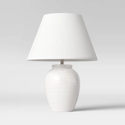 16.5"x13" Turned Ceramic Table Lamp White - Threshold™: Modern Accent, Linen Shade, No Assembly Required 3 16.5"x13" Turned Ceramic Table Lamp White - Threshold™: Modern Accent, Linen Shade, No Assembly Required