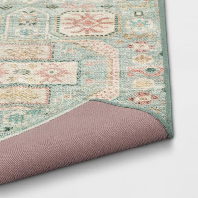 2'3"x3'9" Washable Persian Style Accent Rug Green - Threshold™ 5 2'3"x3'9" Washable Persian Style Accent Rug Green - Threshold™ - Image 3