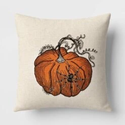 Pumpkin With Spider Cotton Square Halloween Throw Pillow Ivory - Threshold™ -Threshold GUEST 1ecd4b9d 2a11 42dc a5f9 a644f4927d75