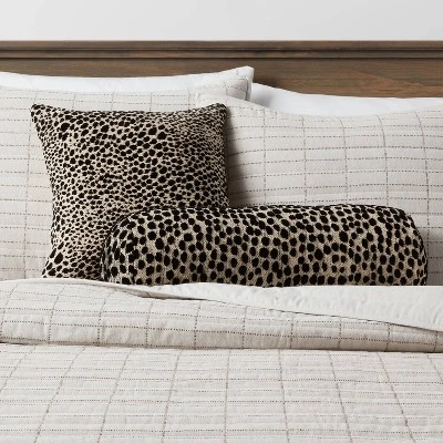 Square Jacquard Leopard Decorative Throw Pillow Black/Natural - Threshold™ 3 Square Jacquard Leopard Decorative Throw Pillow Black/Natural - Threshold™