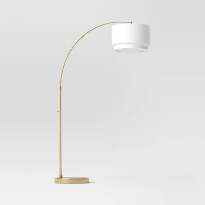 Knurled Metal Arc Floor Lamp With Tiered Shade Brass - Threshold™ 6 Knurled Metal Arc Floor Lamp With Tiered Shade Brass - Threshold™ - Image 4