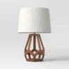 Large Wood Geo Assembled Table Lamp Brown - Threshold™: No Assembly, UL Listed, Cotton Shade