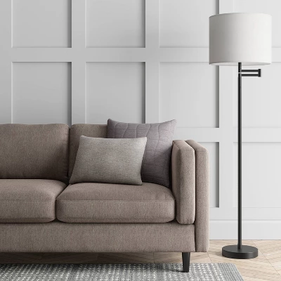 Metal Column Swing Arm Floor Lamp Black - Threshold™ 3 Metal Column Swing Arm Floor Lamp Black - Threshold™