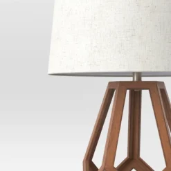 Large Wood Geo Assembled Table Lamp Brown - Threshold™: No Assembly, UL Listed, Cotton Shade -Threshold GUEST 4e826a9e 70e6 444a b5c1 561396ae69fb 1