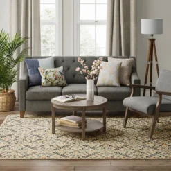 7'x10' Oxon Floral Mosaic Woven Area Rug Beige - Threshold™ -Threshold GUEST 53f3d43b 5807 43a0 b0cc d7841d858734