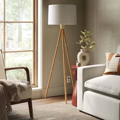 Rattan Wrapped Tripod Floor Lamp Gold - Threshold™ 4 Rattan Wrapped Tripod Floor Lamp Gold - Threshold™ - Image 2