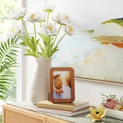 Rounded Corner Medium Wood Single Image Table Frame Brown - Threshold™