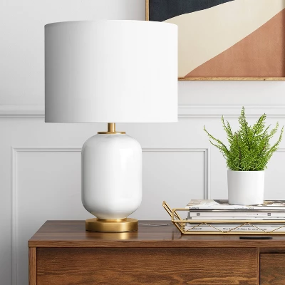 Large Assembled Rounded Cylinder Glass Table Lamp (Includes LED Light Bulb) White - Threshold™ 3 Large Assembled Rounded Cylinder Glass Table Lamp (Includes LED Light Bulb) White - Threshold™