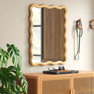 24"x 30" Scalloped Wall Mirror Natural Wood - Threshold™: Modern Style, Rectangle Shape, Wood Frame, Wall Mount 3 24"x 30" Scalloped Wall Mirror Natural Wood - Threshold™: Modern Style, Rectangle Shape, Wood Frame, Wall Mount