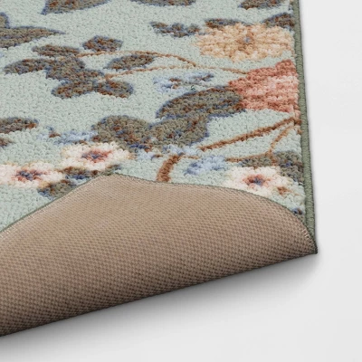 2'x3' Floral High Low Loop Accent Rug Green - Threshold™: Washable Entryway Throw, Indoor Skid-Resistant Rug 5 2'x3' Floral High Low Loop Accent Rug Green - Threshold™: Washable Entryway Throw, Indoor Skid-Resistant Rug - Image 3