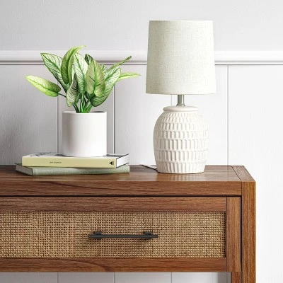 Embossed Scoop Pattern Ceramic Mini Lamp (Includes LED Light Bulb) White - Threshold™ 3 Embossed Scoop Pattern Ceramic Mini Lamp (Includes LED Light Bulb) White - Threshold™