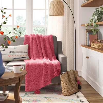 Textured Knit Throw Blanket With Tassels - Threshold™ 3 Textured Knit Throw Blanket With Tassels - Threshold™