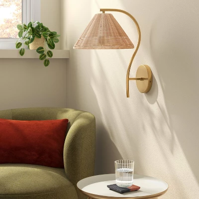 Rattan Wall Sconce Light Brass - Threshold™ 3 Rattan Wall Sconce Light Brass - Threshold™