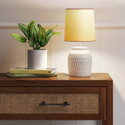 Embossed Scoop Pattern Ceramic Mini Lamp (Includes LED Light Bulb) White - Threshold™ 4 Embossed Scoop Pattern Ceramic Mini Lamp (Includes LED Light Bulb) White - Threshold™ - Image 2