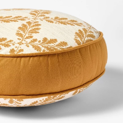 Golden Yellow And Cream Leaf Pattern Round Pillow - 16" - Threshold Designed With Studio McGee 4 Golden Yellow And Cream Leaf Pattern Round Pillow - 16" - Threshold Designed With Studio McGee - Image 2