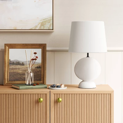 Ceramic Geo Table Lamp With Tapered Shade Off-White (Includes LED Light Bulb) - Threshold™ 3 Ceramic Geo Table Lamp With Tapered Shade Off-White (Includes LED Light Bulb) - Threshold™