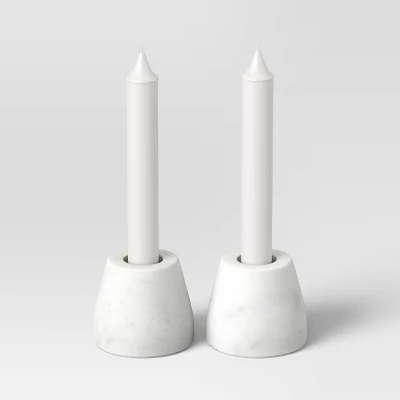 Set Of 2 Marble Taper Holders White - Threshold™ 4 Set Of 2 Marble Taper Holders White - Threshold™ - Image 2