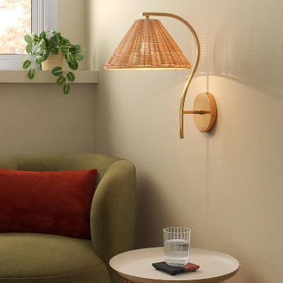 Rattan Wall Sconce Light Brass - Threshold™ 4 Rattan Wall Sconce Light Brass - Threshold™ - Image 2