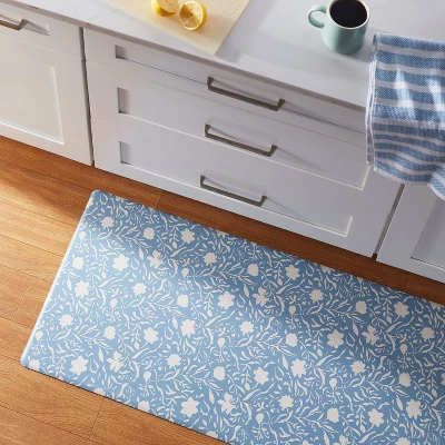 60" X 20" Floral Comfort Runner Mat Blue - Threshold™ 3 60" X 20" Floral Comfort Runner Mat Blue - Threshold™