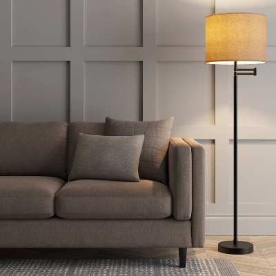 Metal Column Swing Arm Floor Lamp Black - Threshold™ 4 Metal Column Swing Arm Floor Lamp Black - Threshold™ - Image 2