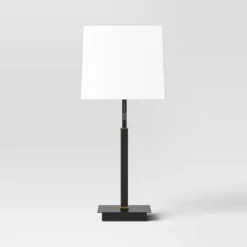 22.5"x7" Square Base Stick Lamp With USB Black - Threshold™: Modern Desk Lighting, ETL Listed, Linen Shade