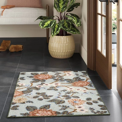 2'x3' Floral High Low Loop Accent Rug Green - Threshold™: Washable Entryway Throw, Indoor Skid-Resistant Rug 3 2'x3' Floral High Low Loop Accent Rug Green - Threshold™: Washable Entryway Throw, Indoor Skid-Resistant Rug