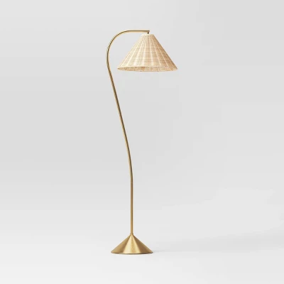 Gooseneck Floor Lamp With Natural Shade Brass - Threshold™: Adjustable, Rattan Shade, ETL Listed, Metal Base 3 Gooseneck Floor Lamp With Natural Shade Brass - Threshold™: Adjustable, Rattan Shade, ETL Listed, Metal Base