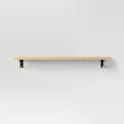 24" X 6" Woodgrain Shelf With Wrapped Rattan Bracket Brown - Threshold™ -Threshold GUEST b2d6b086 7083 4e31 aa75 b5eafa811856