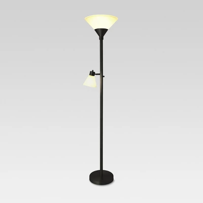 Mother Daughter Torchiere Floor Lamp Black With Glass Shade - Threshold™: Metal Body, ETL Listed, Dimmable 3 Mother Daughter Torchiere Floor Lamp Black With Glass Shade - Threshold™: Metal Body, ETL Listed, Dimmable