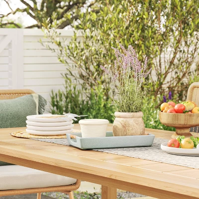 7.09" Rectangular Earthenware Tray With Cut-Out Skin Rattan Weaving Handle Heathered Green - Threshold™ Designed With Studio McGee 3 7.09" Rectangular Earthenware Tray With Cut-Out Skin Rattan Weaving Handle Heathered Green - Threshold™ Designed With Studio McGee