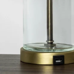 Fillable Accent With USB Table Lamp Brass - Threshold™: Modern Glass Nightstand Lamp, ETL Listed, No Bulb Included -Threshold GUEST cde816b4 4d22 45b7 aad0 2e1664c1a18c 1