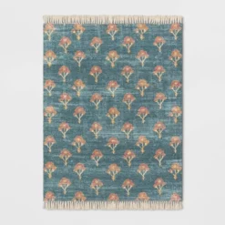 Washable Floral Block Printed Blue Rug Blue - Threshold™ 9 Washable Floral Block Printed Blue Rug Blue - Threshold™ -Threshold GUEST ce5a0bbb 2ba9 41e6 a492 65ec5f355339