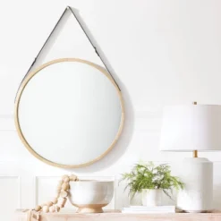 26" Wood Mirror With Pleather Strap Hanger - Threshold™ Designed With Studio McGee -Threshold GUEST d09c0998 ed36 4998 b828 cbc40cbee6da