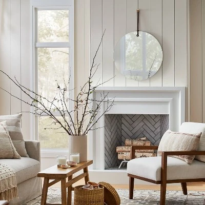 24" Frameless Mirror With Braided Leather Hanging Strap - Threshold™ Designed With Studio McGee 3 24" Frameless Mirror With Braided Leather Hanging Strap - Threshold™ Designed With Studio McGee