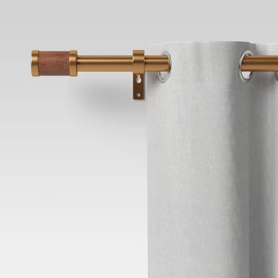 Faux Leather Cylinder Plated Curtain Rod Brass - Threshold™ 5 Faux Leather Cylinder Plated Curtain Rod Brass - Threshold™ - Image 3