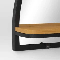 24"x15" Arch Wall Mirror With Shelf And Pegs Brown/Black - Threshold™: Modern Style, Horizontal Orientation, Includes Mounting Hardware 7 24"x15" Arch Wall Mirror With Shelf And Pegs Brown/Black - Threshold™: Modern Style, Horizontal Orientation, Includes Mounting Hardware -Threshold GUEST e231dd8f beeb 45b4 8ced 6ab340f72156