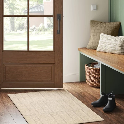 2'6"x3'8" Washable Uneven Blocks Accent Rug - Threshold™ 3 2'6"x3'8" Washable Uneven Blocks Accent Rug - Threshold™