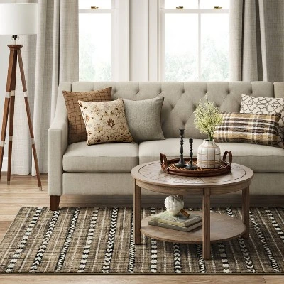 5'x7' Bethel Woven Stripe Rug Cream/Brown/Black - Threshold™: Geometric Medium Pile, Skid-Resistant, Indoor Area Rug 4 5'x7' Bethel Woven Stripe Rug Cream/Brown/Black - Threshold™: Geometric Medium Pile, Skid-Resistant, Indoor Area Rug - Image 2