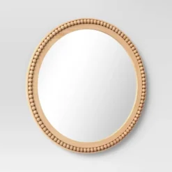 28" Dia Round Wooden Beaded Wall Mirror Natural - Threshold™ -Threshold GUEST eac45308 8d1c 45c0 b916 a537ae66386b