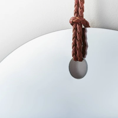 24" Frameless Mirror With Braided Leather Hanging Strap - Threshold™ Designed With Studio McGee 4 24" Frameless Mirror With Braided Leather Hanging Strap - Threshold™ Designed With Studio McGee - Image 2