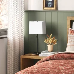 22.5"x7" Square Base Stick Lamp With USB Black - Threshold™: Modern Desk Lighting, ETL Listed, Linen Shade -Threshold GUEST ed669ed4 2d4a 479b 83f1 445a6085ab41