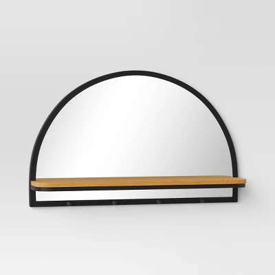 24"x15" Arch Wall Mirror With Shelf And Pegs Brown/Black - Threshold™: Modern Style, Horizontal Orientation, Includes Mounting Hardware 4 24"x15" Arch Wall Mirror With Shelf And Pegs Brown/Black - Threshold™: Modern Style, Horizontal Orientation, Includes Mounting Hardware - Image 2