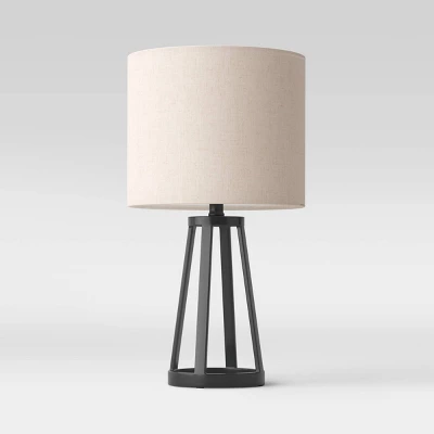 Medium Modern Industrial Assembled Table Lamp Black - Threshold™: UL Listed, Cotton-Linen Shade, Metal Body, No Bulb Included 5 Medium Modern Industrial Assembled Table Lamp Black - Threshold™: UL Listed, Cotton-Linen Shade, Metal Body, No Bulb Included - Image 3