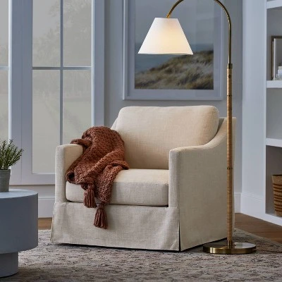 Rattan Wrap Arc Floor Lamp Brass (Includes LED Light Bulb) - Threshold™ Designed With Studio McGee 4 Rattan Wrap Arc Floor Lamp Brass (Includes LED Light Bulb) - Threshold™ Designed With Studio McGee - Image 2