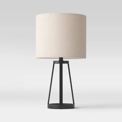 Medium Modern Industrial Assembled Table Lamp Black - Threshold™: UL Listed, Cotton-Linen Shade, Metal Body, No Bulb Included 3 Medium Modern Industrial Assembled Table Lamp Black - Threshold™: UL Listed, Cotton-Linen Shade, Metal Body, No Bulb Included