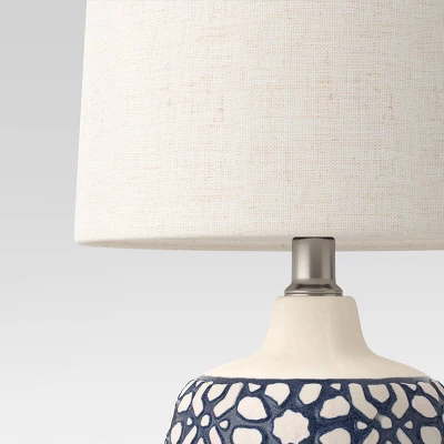 17.5"x9" Assembled Ceramic Table Lamp Blue - Threshold™: Bud-Shaped Base, Off-White Drum Shade, UL Listed 5 17.5"x9" Assembled Ceramic Table Lamp Blue - Threshold™: Bud-Shaped Base, Off-White Drum Shade, UL Listed - Image 3